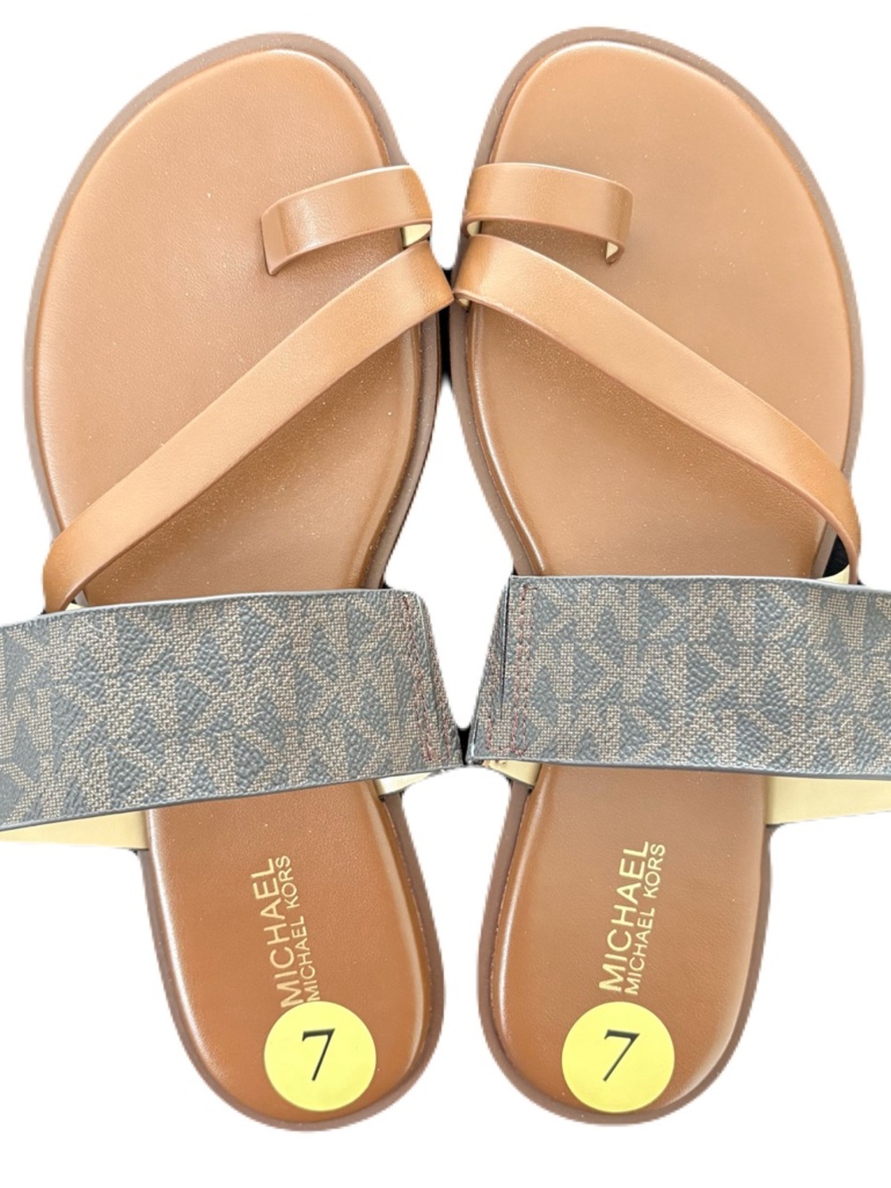 Michael Kors Tan Leather Toe-Ring Sandals with Logo Strap Size 7